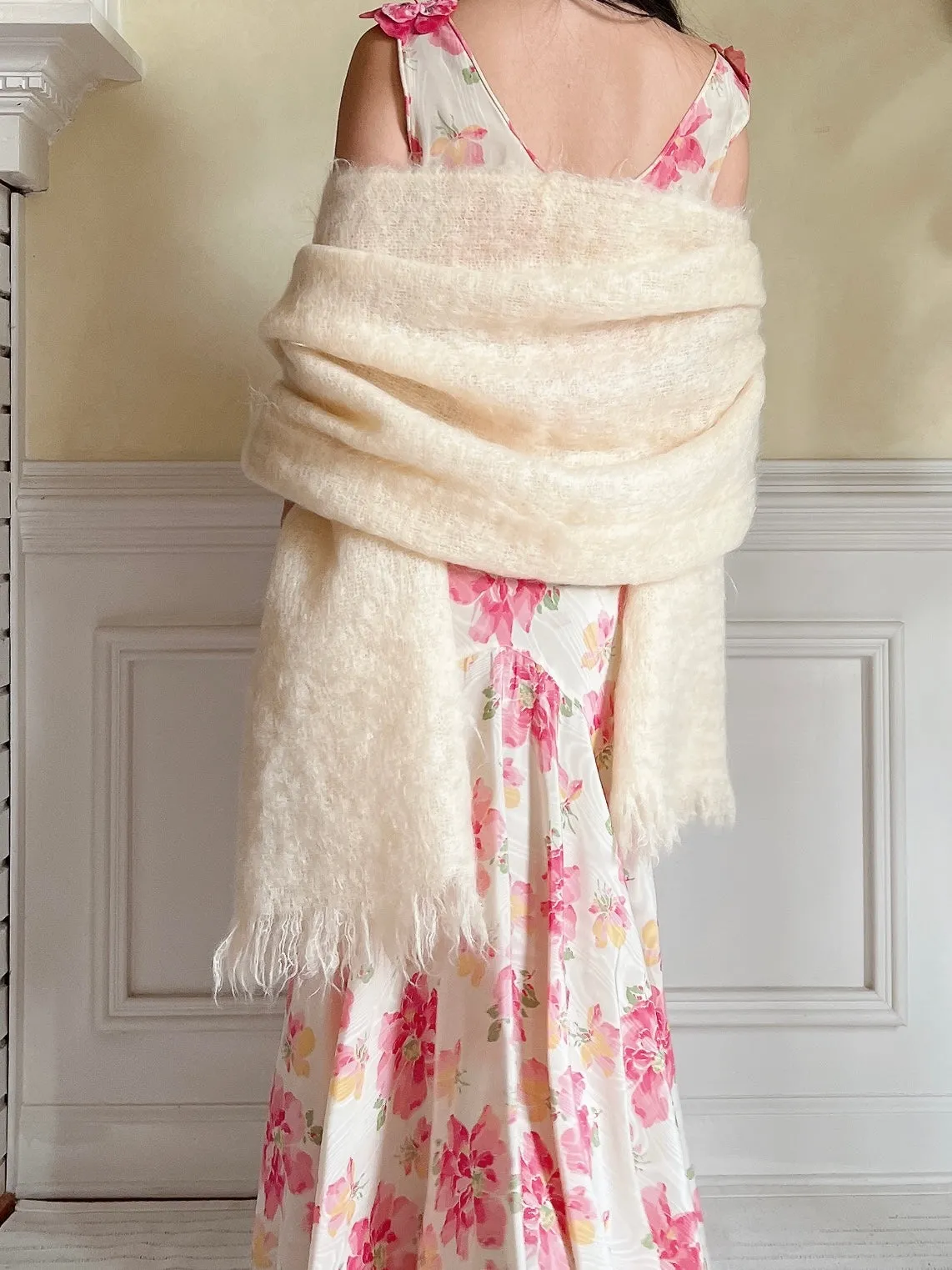 Vintage Ivory Mohair Wrap - OSFM