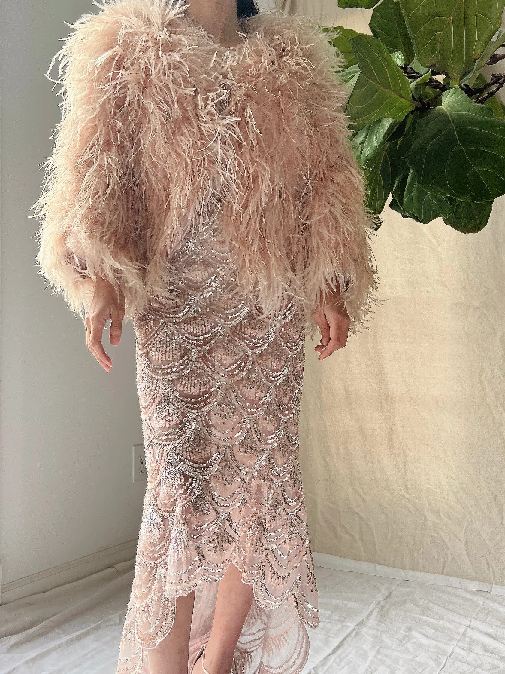 Vintage Peach/Mauve Ostrich Feather Jacket - M