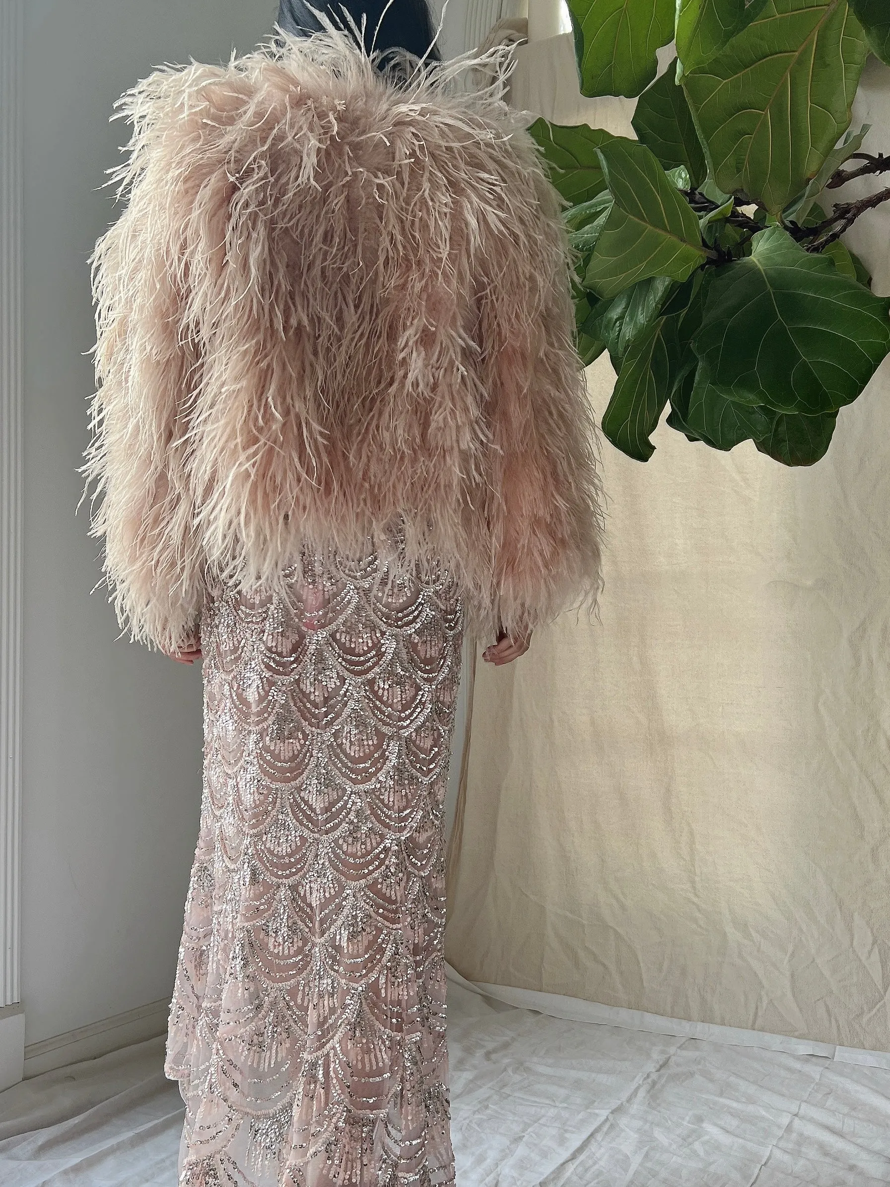 Vintage Peach/Mauve Ostrich Feather Jacket - M