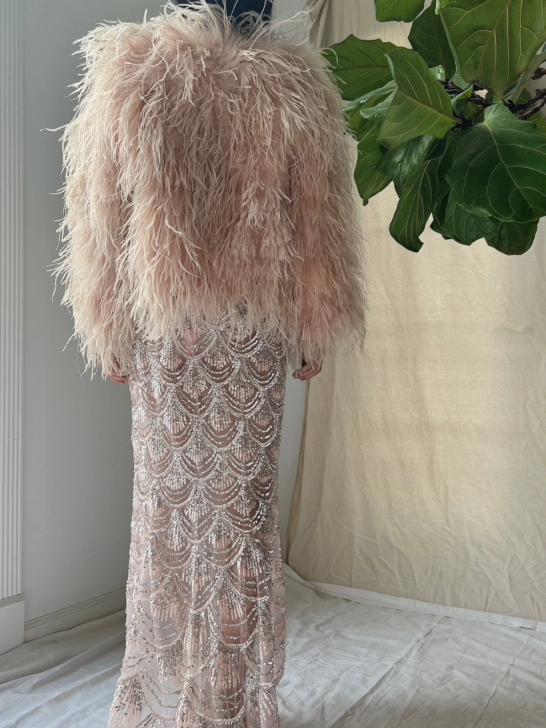 Vintage Peach/Mauve Ostrich Feather Jacket - M