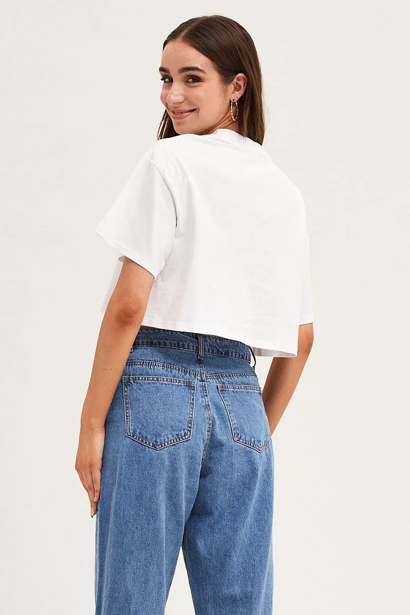 White Crew Cropped Graphic T-Shirt